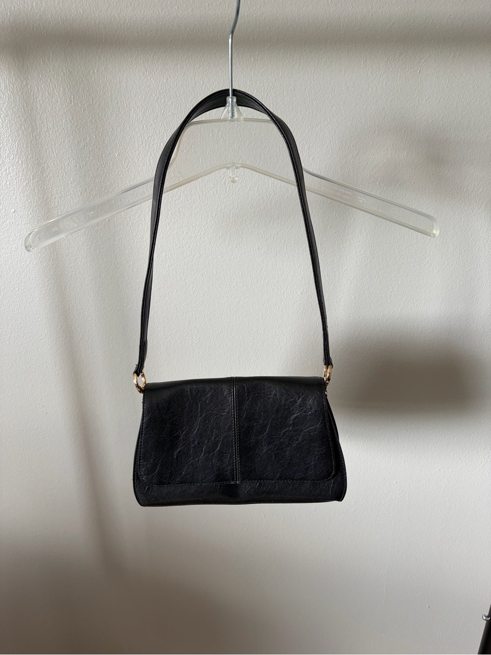 Black Leather Shoulder Bag with Gold-Tone Accents